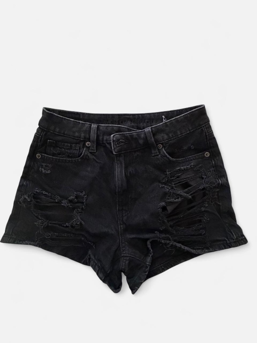 American Eagle Outfitters Black Distressed High-Rise Denim Shorts